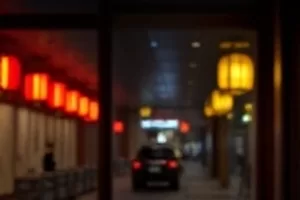 骑摩托的邮差驶过跨海公路的俯拍画面